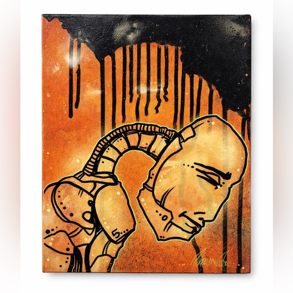 Matt Marsango Down Original Acrylic Spray Paint Robot Figure 11x14 Canvas Signed - Picture 2 of 7